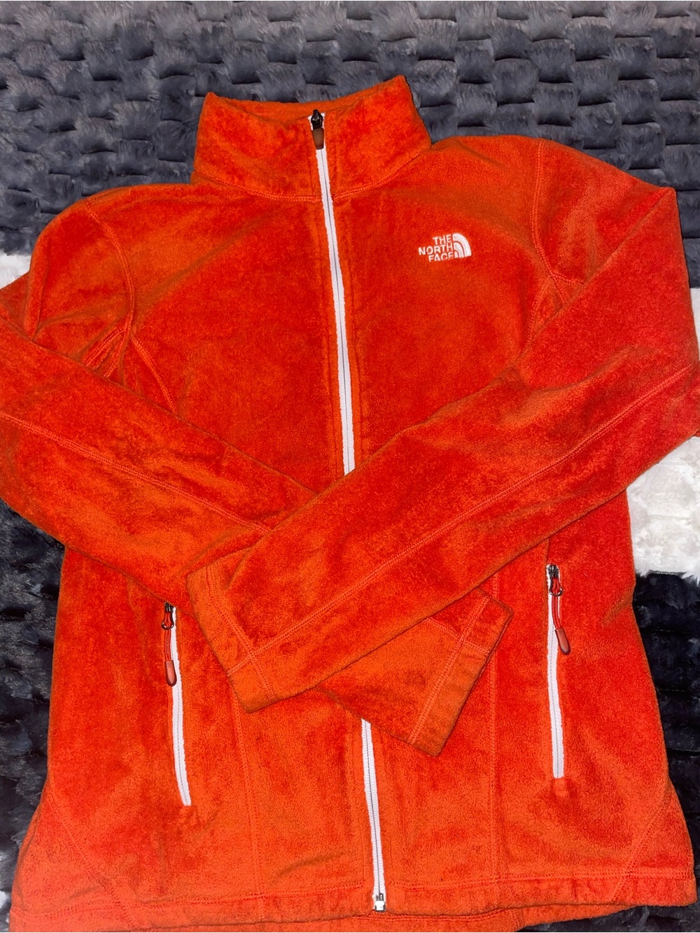 Womens The North Face Bright Orange Full-Zip Fleece Jacket Sz Small